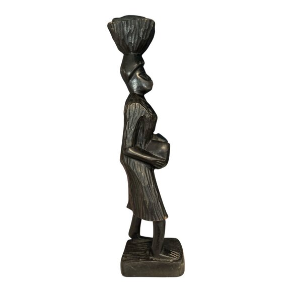 Vintage African Hand-Carved Wood Female Figure – 13.5" Tribal Woman Statue with - Picture 2 of 5